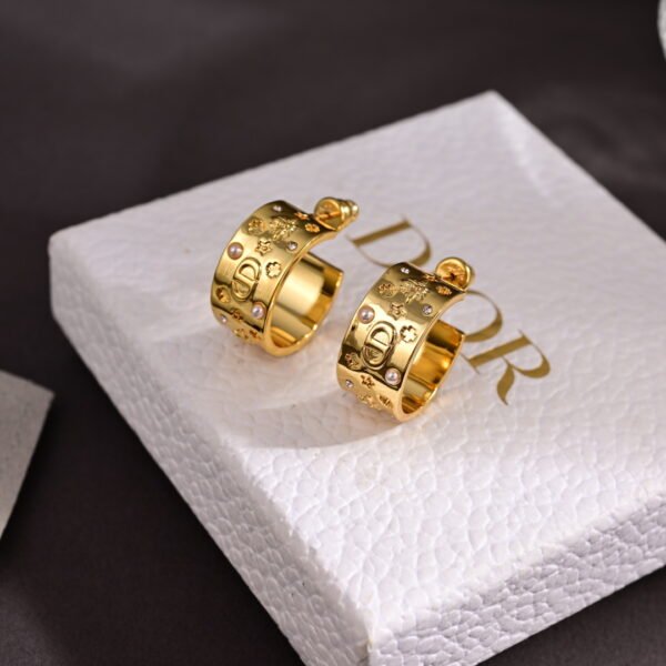 Finely Crafted in gold finish metal, engraved with house symbols including Clover,star and Bees CD signature earrings.JW01 - Image 5
