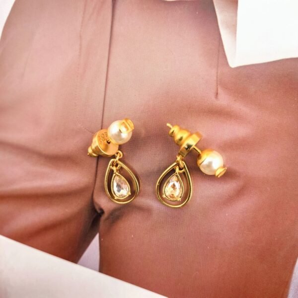 Golden Earrings with droplet shaped High quality crystal.JW01 - Image 4