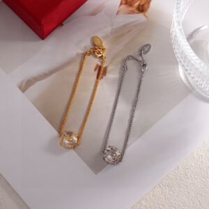Adjustable chain necklace with big crystal and Letter V on it.JW01