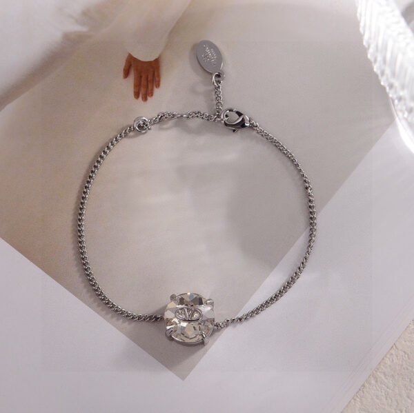 Adjustable chain necklace with big crystal and Letter V on it.JW01 - Image 2