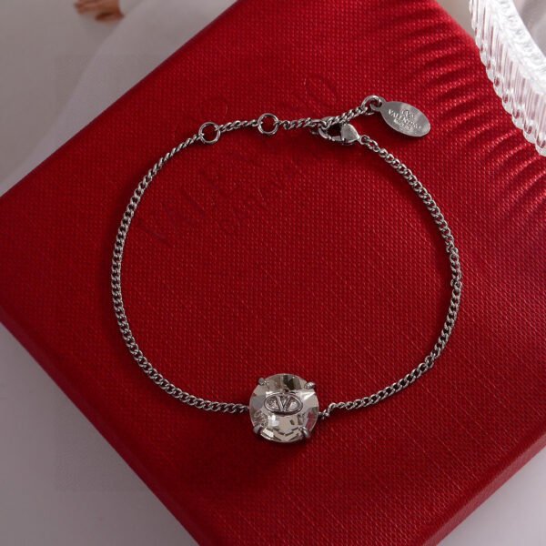 Adjustable chain necklace with big crystal and Letter V on it.JW01 - Image 4
