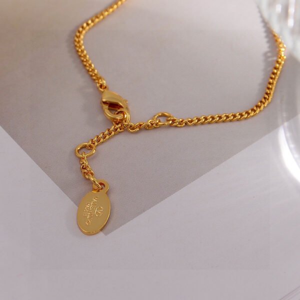 Adjustable chain necklace with big crystal and Letter V on it.JW01 - Image 5