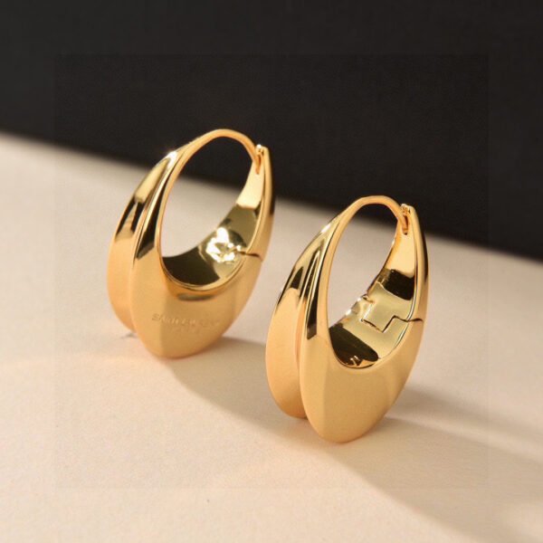 Original Brass material gold plated oval Earrings.JW01 - Image 8