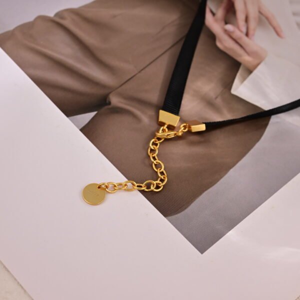 Logo Gold Tone Fabric Choker Necklace.JW01 - Image 7