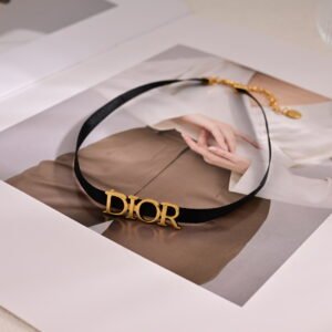 Logo Gold Tone Fabric Choker Necklace.JW01