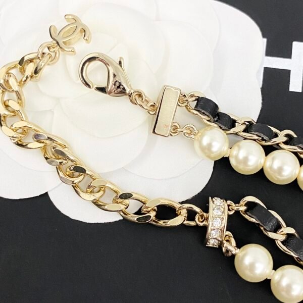 Rhinestone textured double C Black calfskin and pearls Sweater Necklace.JW01 - Image 8