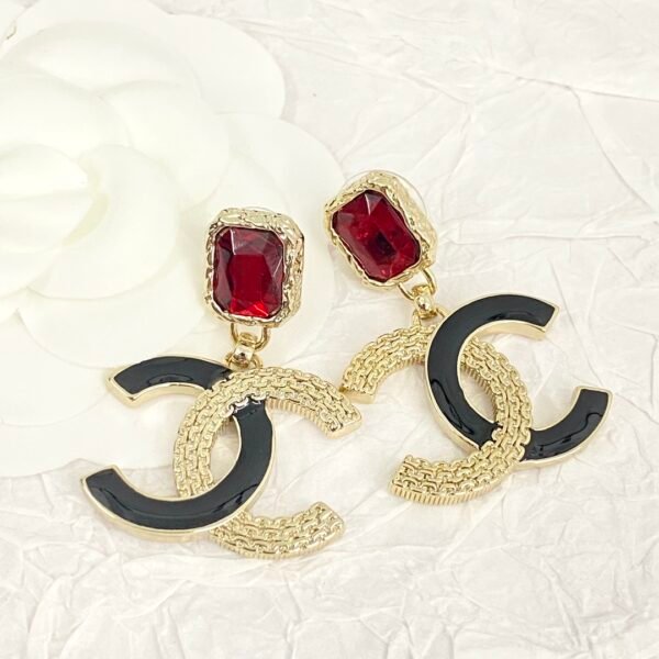 Classic Black and gold color textured Ruby Enamel CC Earrings.JW01 - Image 2