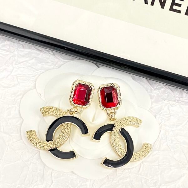 Classic Black and gold color textured Ruby Enamel CC Earrings.JW01 - Image 8