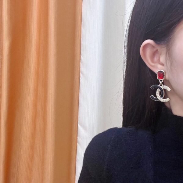 Classic Black and gold color textured Ruby Enamel CC Earrings.JW01 - Image 9