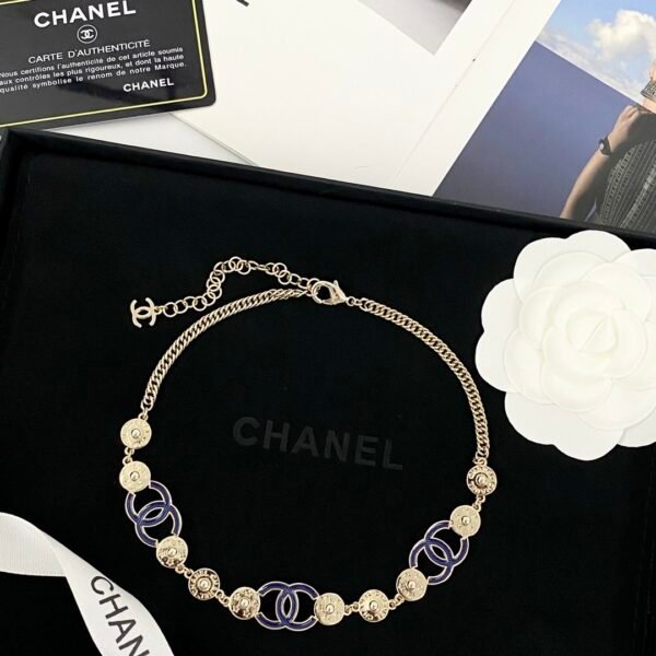 Denim blue CC with pattern of gold coins luxury necklace.JW01 - Image 2