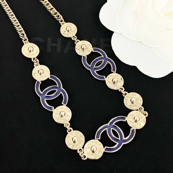 Denim blue CC with pattern of gold coins luxury necklace.JW01 - Image 3