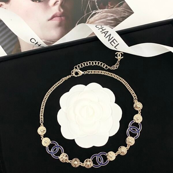 Denim blue CC with pattern of gold coins luxury necklace.JW01 - Image 4