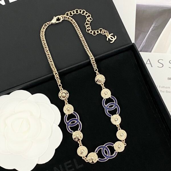Denim blue CC with pattern of gold coins luxury necklace.JW01 - Image 6