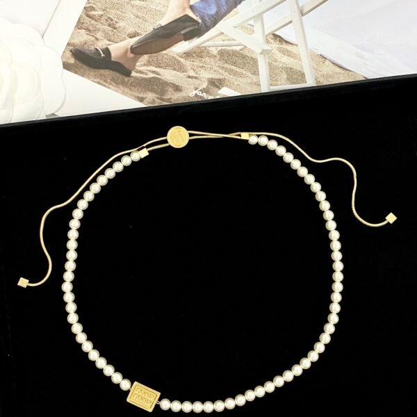 M!u M!u small square logo Pearl Necklace Adjustable length.JW01 - Image 2