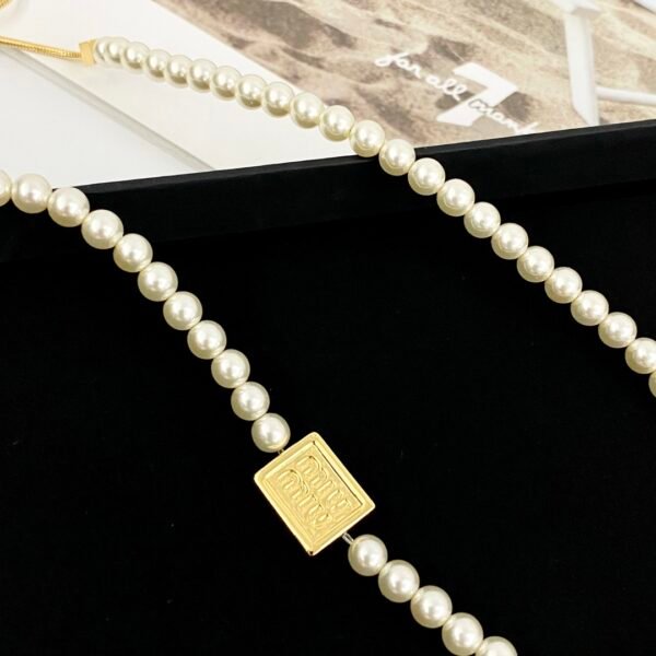 M!u M!u small square logo Pearl Necklace Adjustable length.JW01 - Image 3