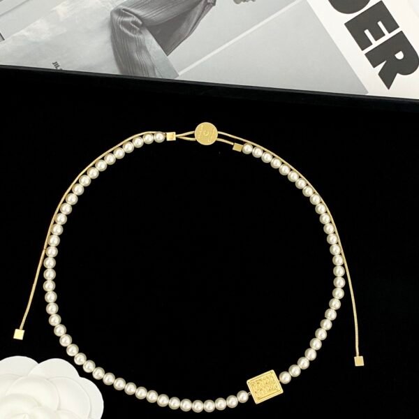 M!u M!u small square logo Pearl Necklace Adjustable length.JW01 - Image 6