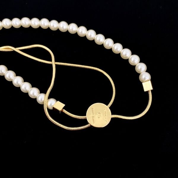 M!u M!u small square logo Pearl Necklace Adjustable length.JW01 - Image 8