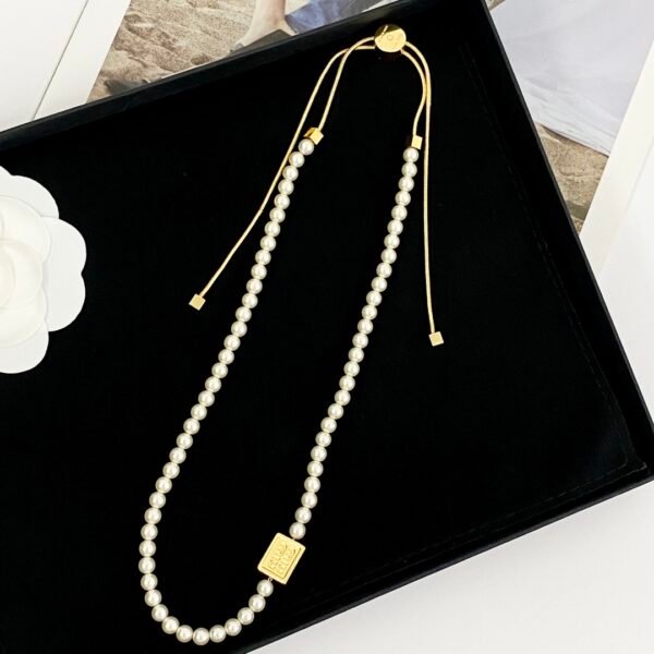 M!u M!u small square logo Pearl Necklace Adjustable length.JW01 - Image 7