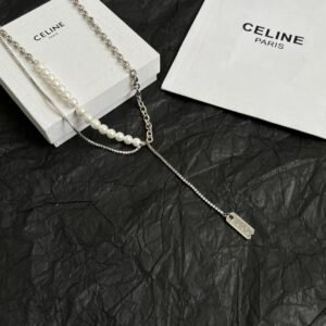 Silver tone Pearl Chain necklace .JW01