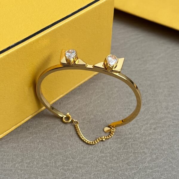 Golden Bracelet with Two eye like Diamonds. JW01 - Image 5