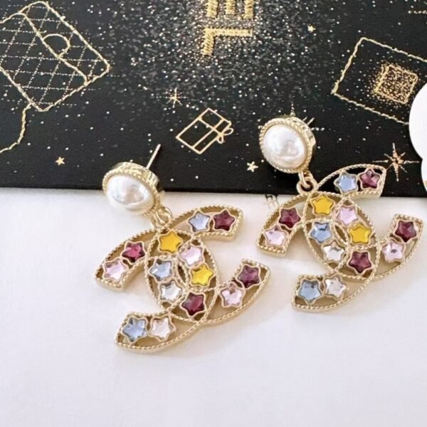 Colored Diamond five-pointed star CC pearl Earrings . JW01