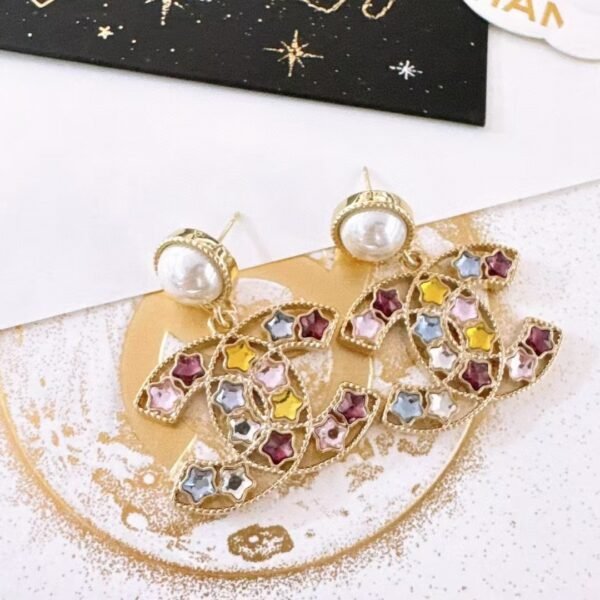 Colored Diamond five-pointed star CC pearl Earrings . JW01 - Image 2