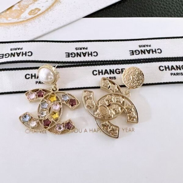 Colored Diamond five-pointed star CC pearl Earrings . JW01 - Image 3