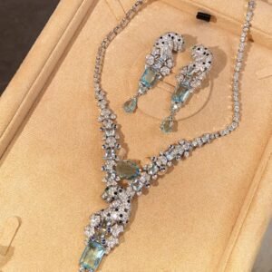 Leopard set Swarovski Sky Blue Diamond Necklace and Earrings set .JW01