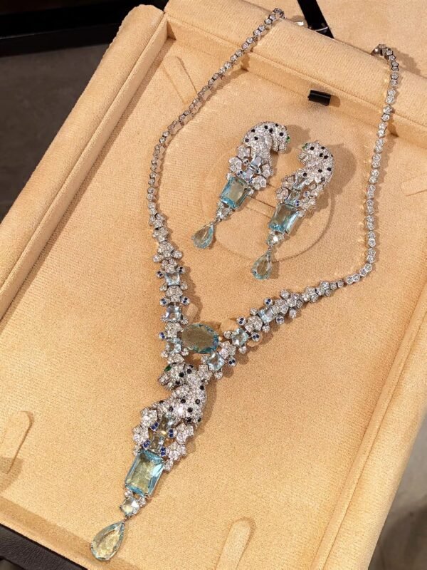 Leopard set Swarovski Sky Blue Diamond Necklace and Earrings set .JW01