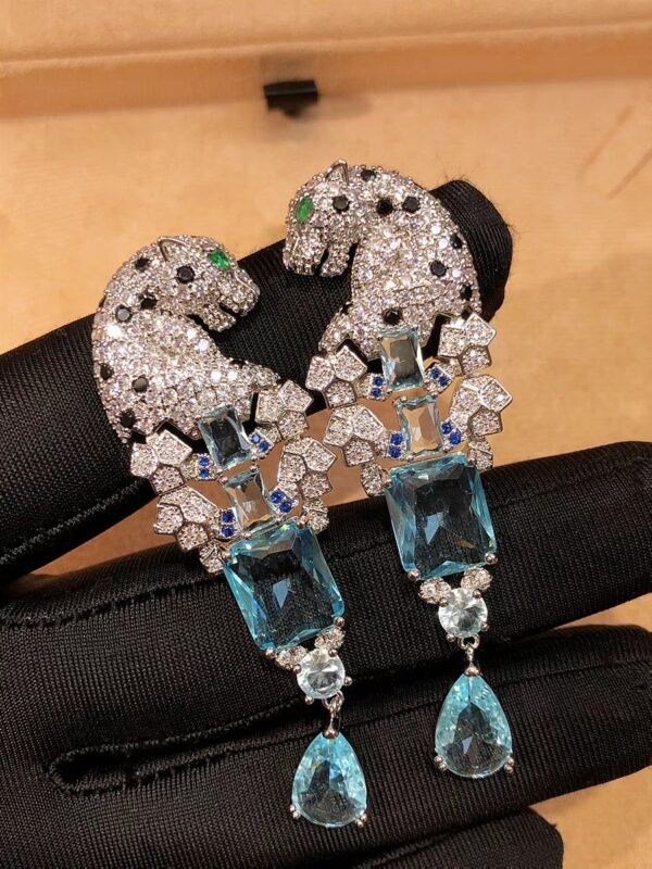 Leopard set Swarovski Sky Blue Diamond Necklace and Earrings set .JW01 - Image 2
