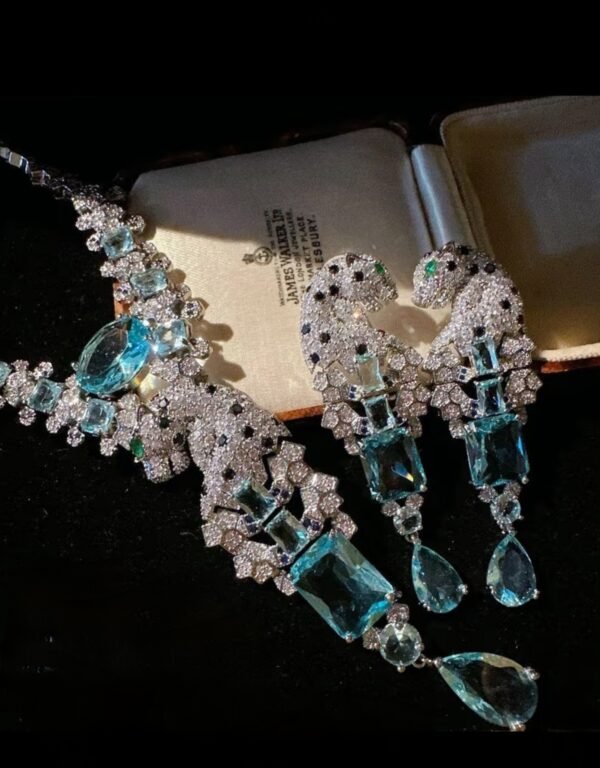 Leopard set Swarovski Sky Blue Diamond Necklace and Earrings set .JW01 - Image 4