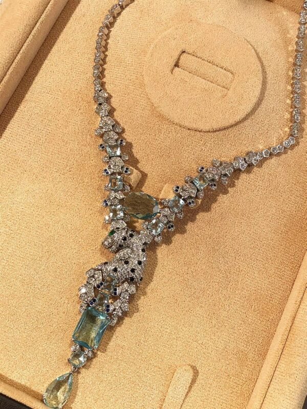 Leopard set Swarovski Sky Blue Diamond Necklace and Earrings set .JW01 - Image 3