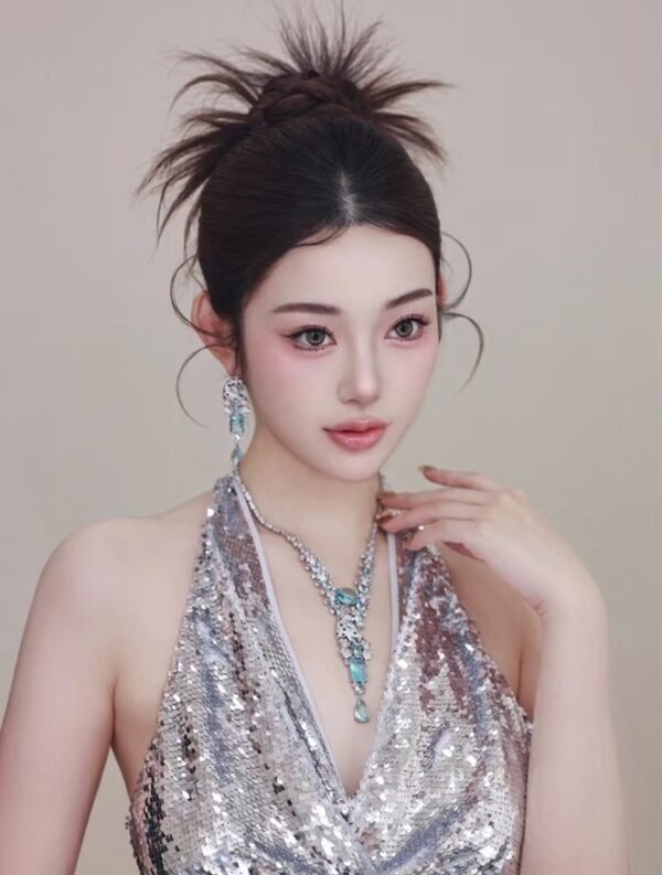 Leopard set Swarovski Sky Blue Diamond Necklace and Earrings set .JW01 - Image 9