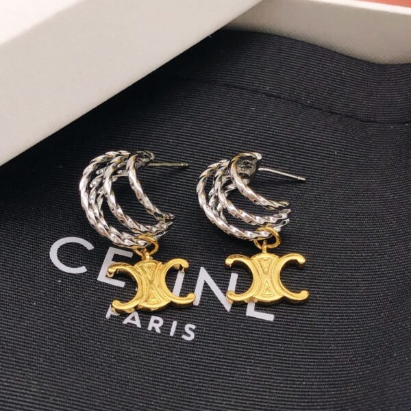 Ear hook silver Pendant CC logo in gold Earrings.JW01 - Image 2