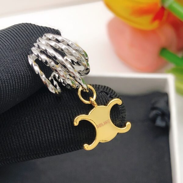 Ear hook silver Pendant CC logo in gold Earrings.JW01 - Image 3