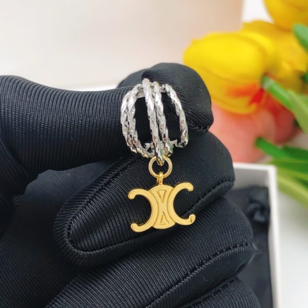 Ear hook silver Pendant CC logo in gold Earrings.JW01 - Image 4