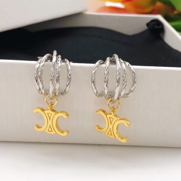 Ear hook silver Pendant CC logo in gold Earrings.JW01 - Image 6