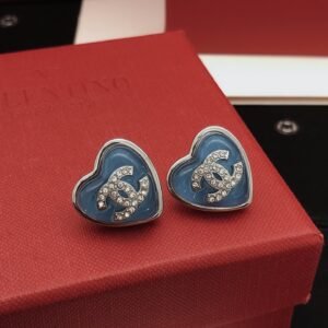 Latest Blue Heart Earrings CC logo in center .JW01