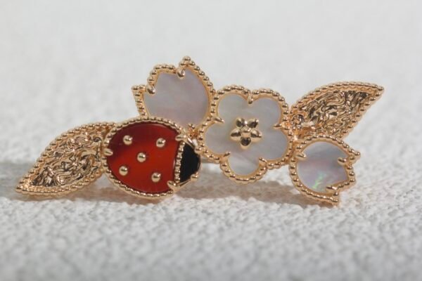 Ladybug and Flower themed Brooch. The pins are plated in white Gold with Perfect Allignment .JW01 - Image 2