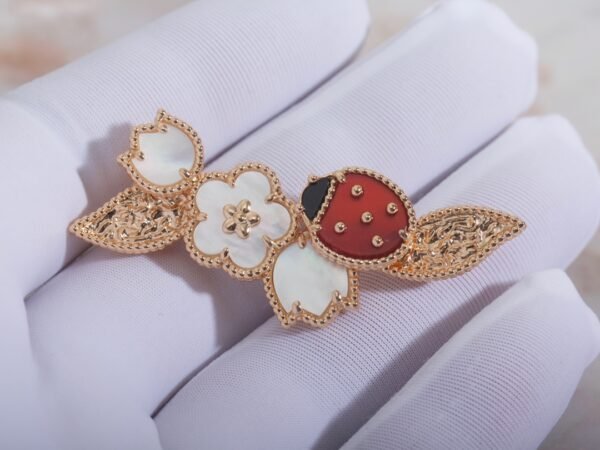 Ladybug and Flower themed Brooch. The pins are plated in white Gold with Perfect Allignment .JW01 - Image 3