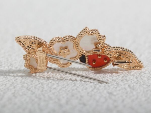 Ladybug and Flower themed Brooch. The pins are plated in white Gold with Perfect Allignment .JW01 - Image 4