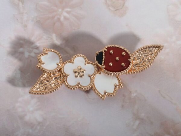 Ladybug and Flower themed Brooch. The pins are plated in white Gold with Perfect Allignment .JW01 - Image 5