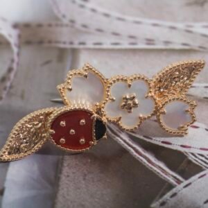 Ladybug and Flower themed Brooch. The pins are plated in white Gold with Perfect Allignment .JW01