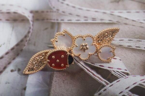 Ladybug and Flower themed Brooch. The pins are plated in white Gold with Perfect Allignment .JW01