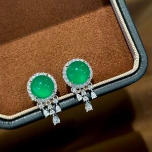Emerald Egg-shaped water Drop Tassel silver Earrings.JW01