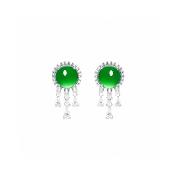Emerald Egg-shaped water Drop Tassel silver Earrings.JW01 - Image 2