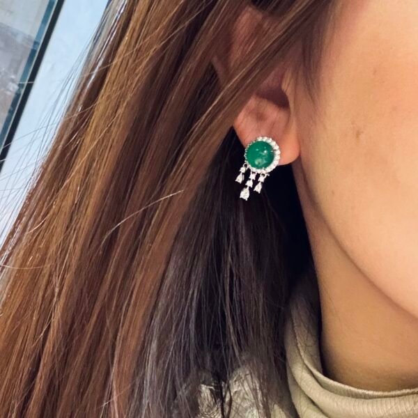 Emerald Egg-shaped water Drop Tassel silver Earrings.JW01 - Image 3