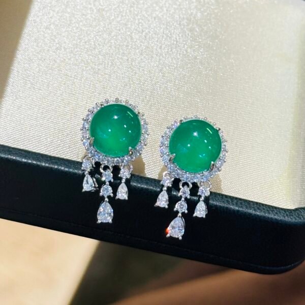 Emerald Egg-shaped water Drop Tassel silver Earrings.JW01 - Image 5