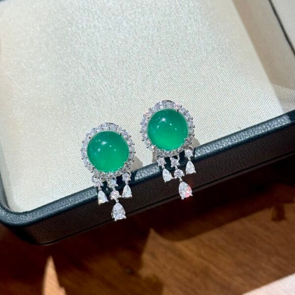 Emerald Egg-shaped water Drop Tassel silver Earrings.JW01 - Image 8