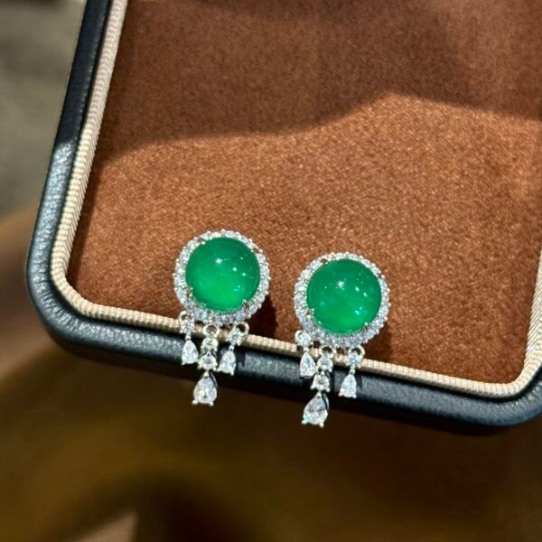 Emerald Egg-shaped water Drop Tassel silver Earrings.JW01 - Image 9